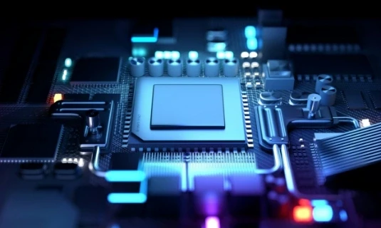 Microchip and motherboard representing digital aftermarket data infrastructure