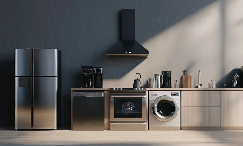 Modern kitchen with stainless steel home appliances